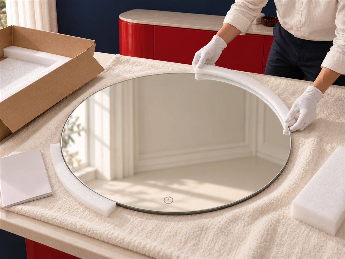 Miroir déballé sur une couverture