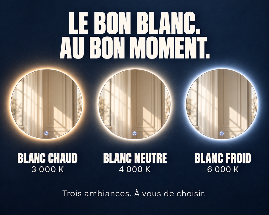 Miroir LED Bellori — 3 blancs réglables 3000, 4000 et 6000 K