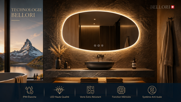 Miroir salle de bain LED Bellori rétroéclairé avec technologie anti-buée et éclairage haute qualité