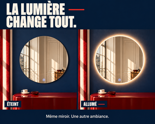 Miroir Luxe Design Salle De Bain Led Antibuée 73x80 Zurich – Bellori