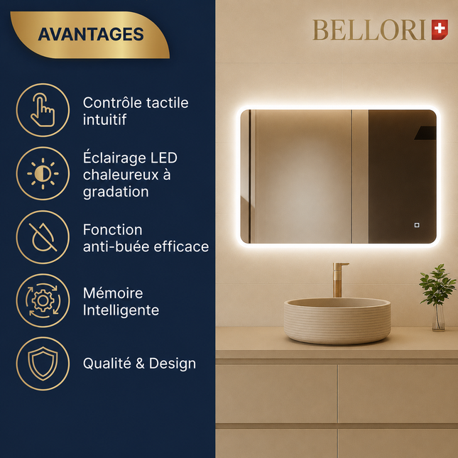 miroir salle de bain rectangulaire Contour Dépoli avantages