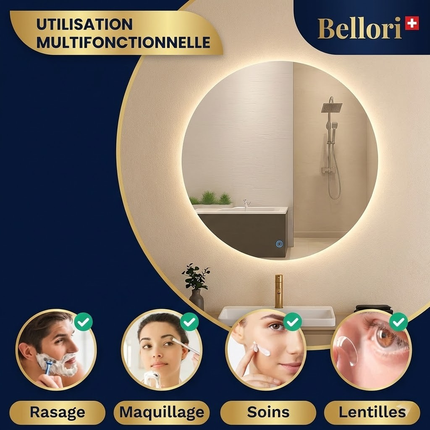 Miroir rond LED salle de bain avec fonction anti-buée intelligente pour une visibilité parfaite après la douche