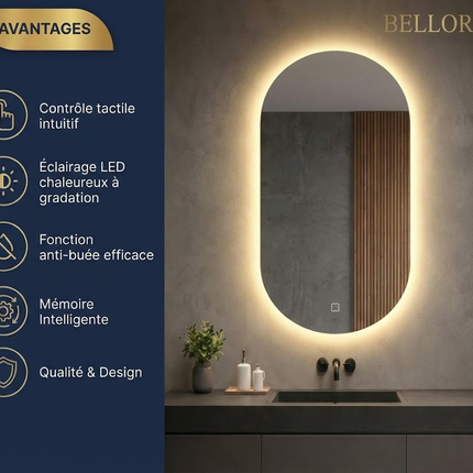 Miroir Ovale Salle De Bain Led Antibuée 50x90 Basel – Bellori
