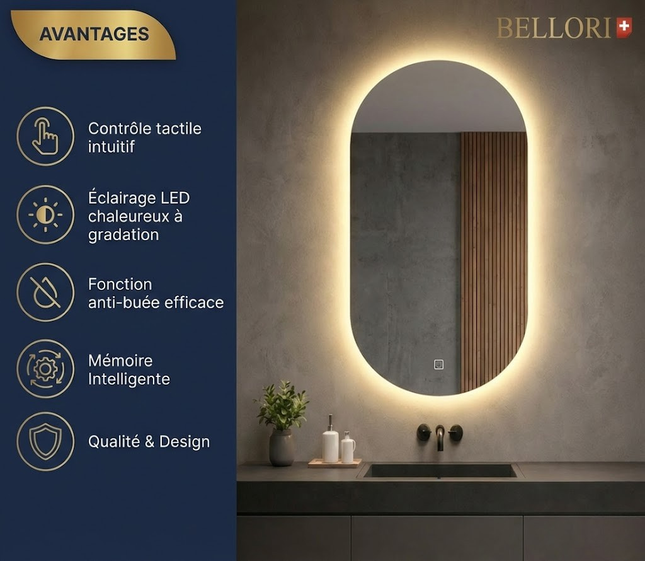 Miroir Ovale Salle De Bain Led Antibuée 50x90 Basel – Bellori